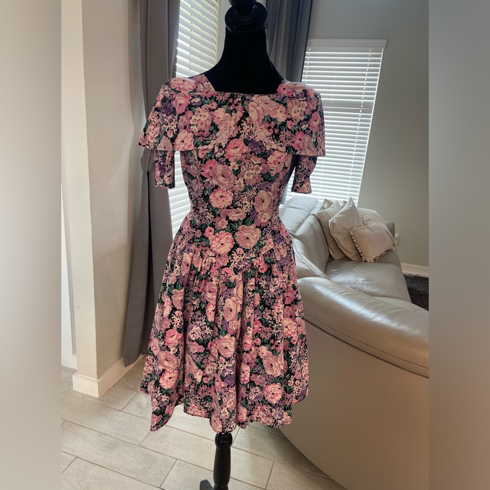 Vintage Jodi Michaels Floral belted prairie cottagecore cotton day Mini Dress S